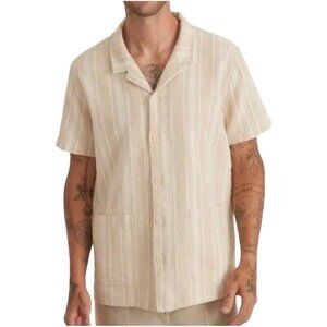 Marine Layer SS Camp Shirt Natural Vertical Stripe S